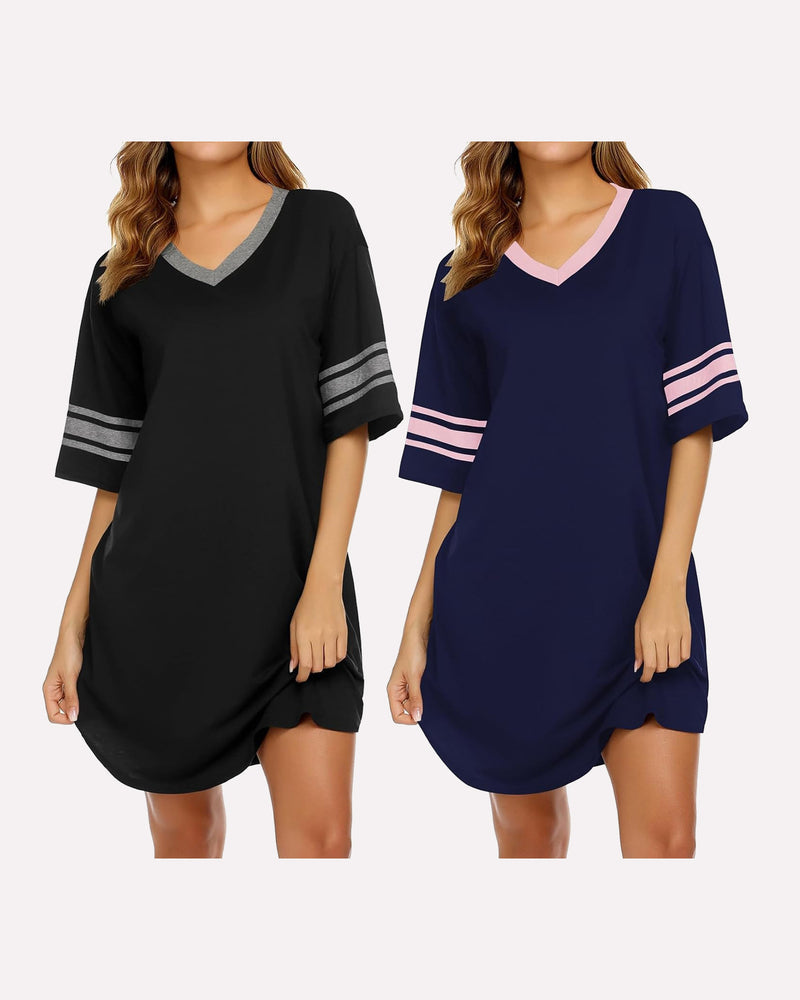 2 Pack Sleepshirts Short Sleeve Pajama Dress