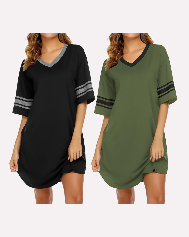 2 Pack Sleepshirts Short Sleeve Pajama Dress