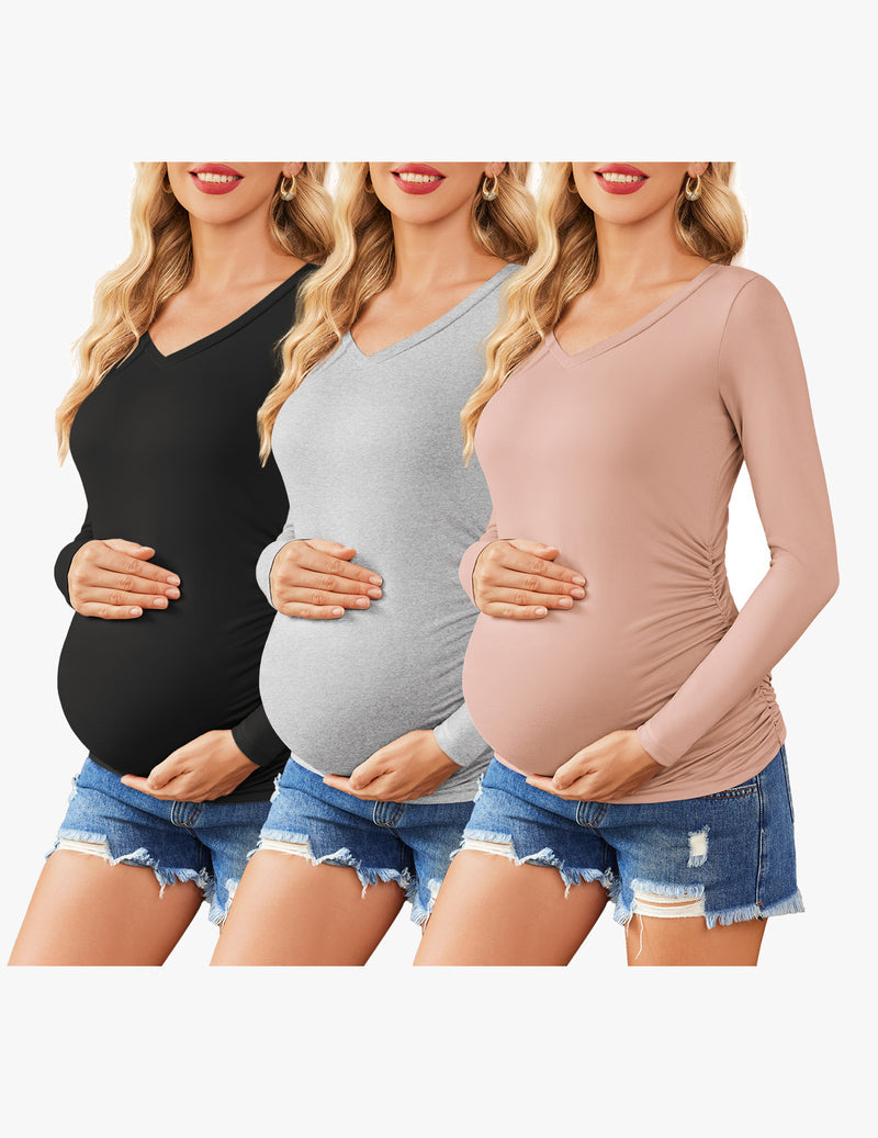 Maternity Shirts 3 Packs Pregnancy Side Ruched Tops