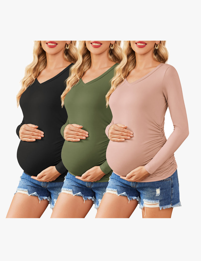 Maternity Shirts 3 Packs Pregnancy Side Ruched Tops