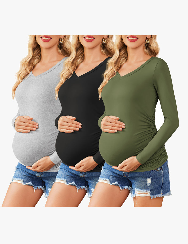 Maternity Shirts 3 Packs Pregnancy Side Ruched Tops