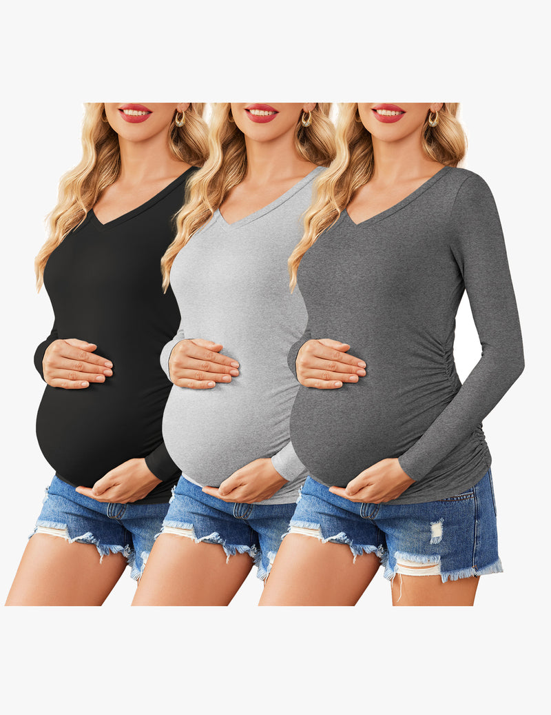Maternity Shirts 3 Packs Pregnancy Side Ruched Tops