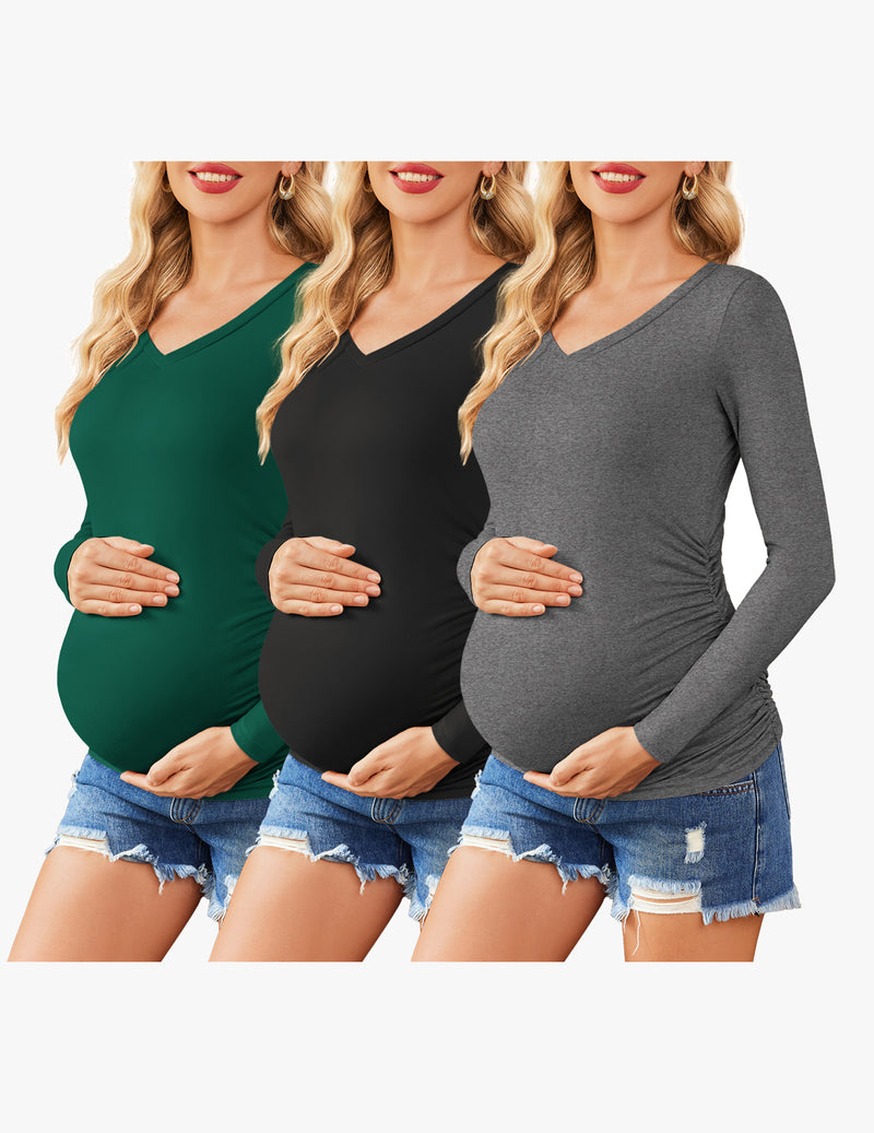 Maternity Shirts 3 Packs Pregnancy Side Ruched Tops