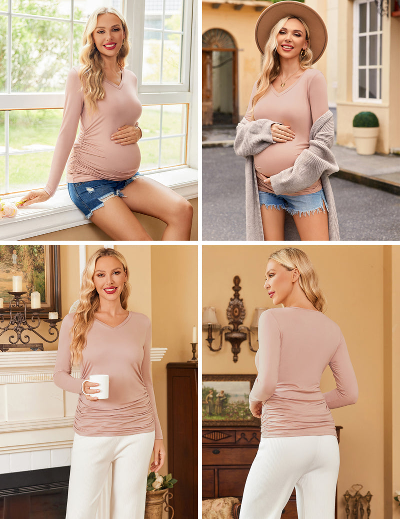 Maternity Shirts 3 Packs Pregnancy Side Ruched Tops