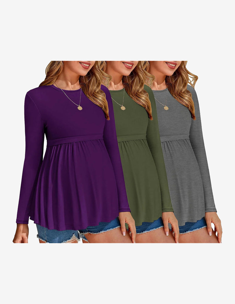 Maternity Shirts 3 Packs Pleated Long Sleeve Tops