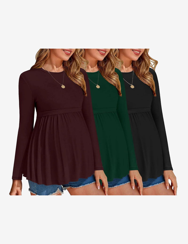 Maternity Shirts 3 Packs Pleated Long Sleeve Tops