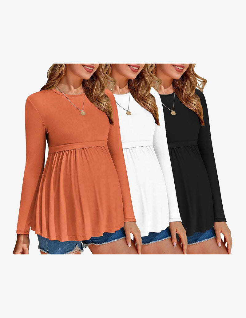 Maternity Shirts 3 Packs Pleated Long Sleeve Tops