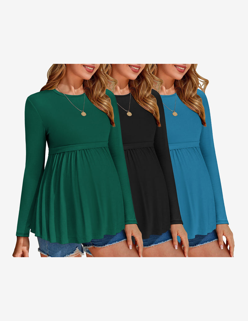 Maternity Shirts 3 Packs Pleated Long Sleeve Tops