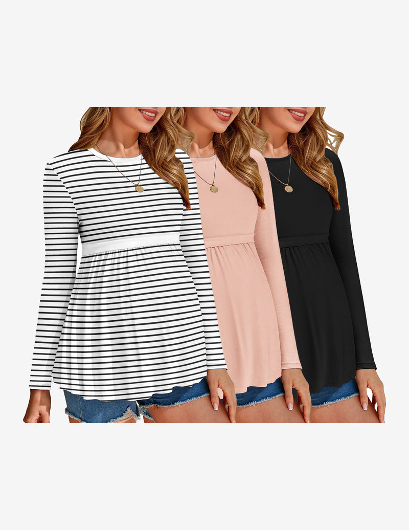 Maternity Shirts 3 Packs Pleated Long Sleeve Tops
