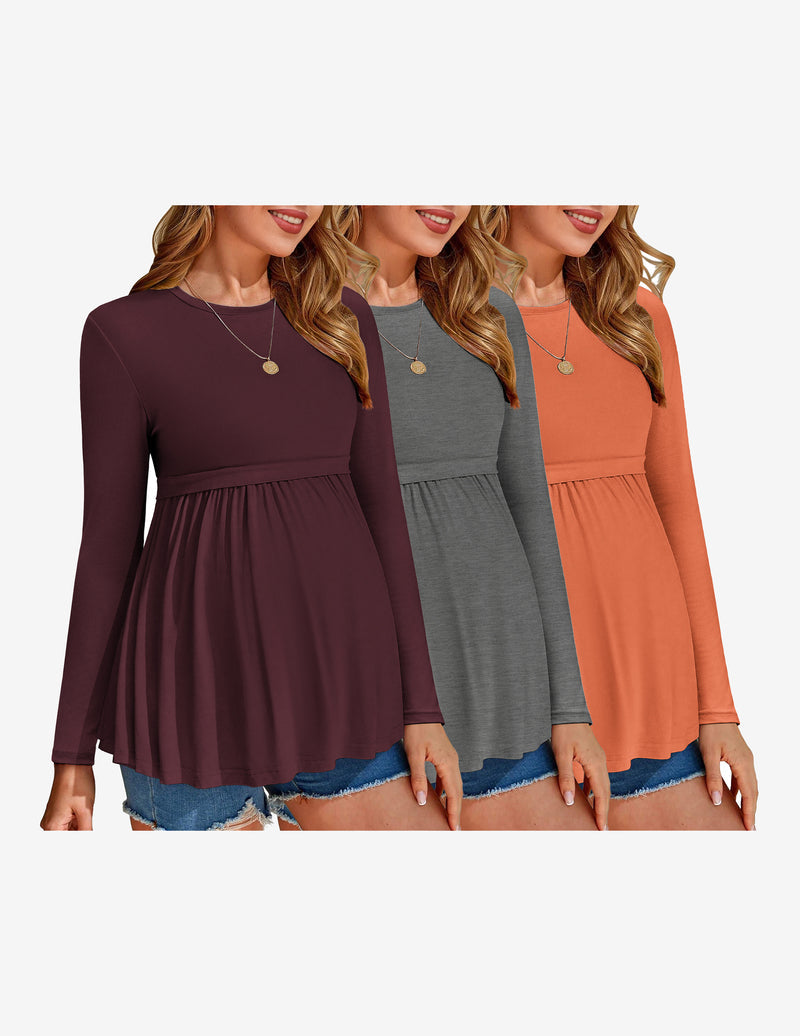 Maternity Shirts 3 Packs Pleated Long Sleeve Tops
