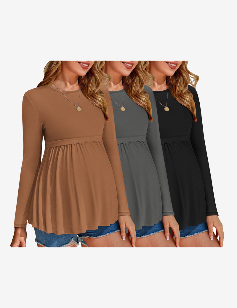 Maternity Shirts 3 Packs Pleated Long Sleeve Tops