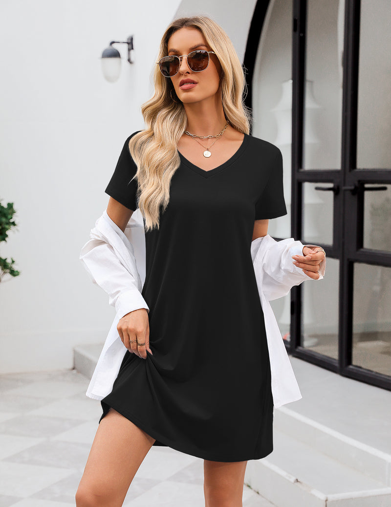Cotton Nightgowns V Neck Sleep Shirts