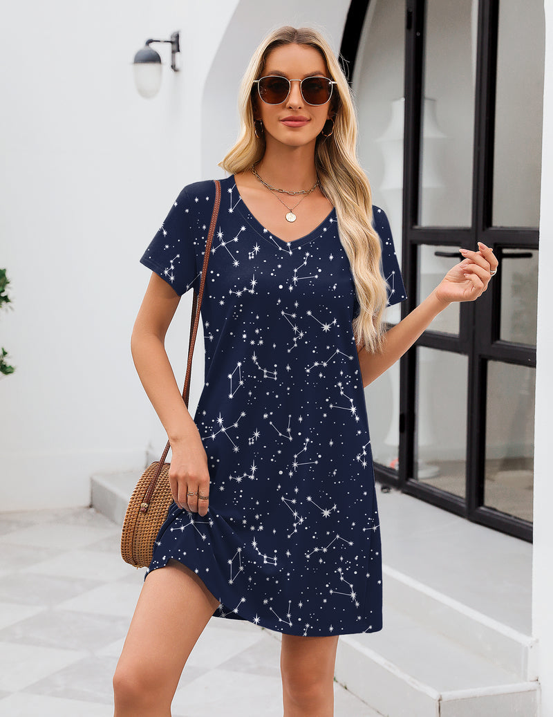 Cotton Nightgowns V Neck Sleep Shirts