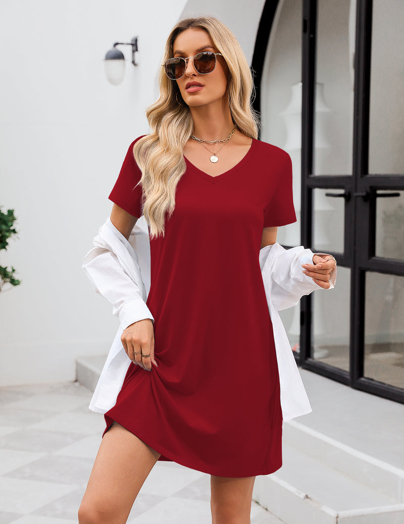 Cotton Nightgowns V Neck Sleep Shirts