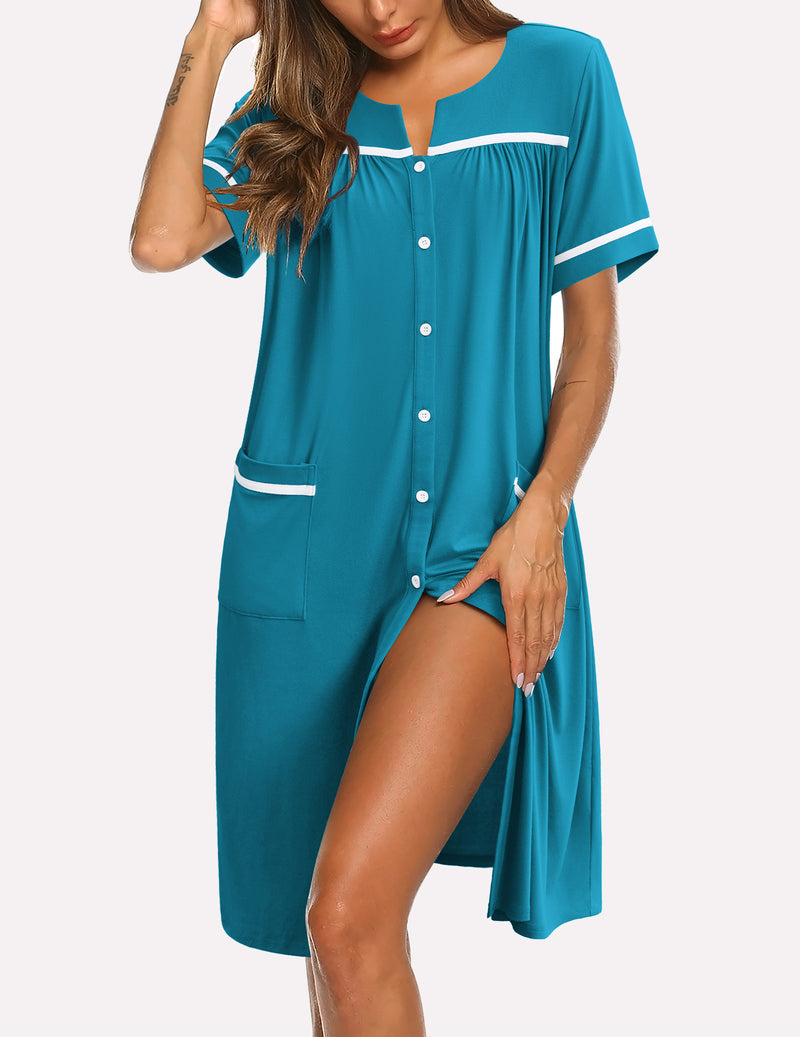Button Down Sleepshirt Short Sleeve Nightshirt