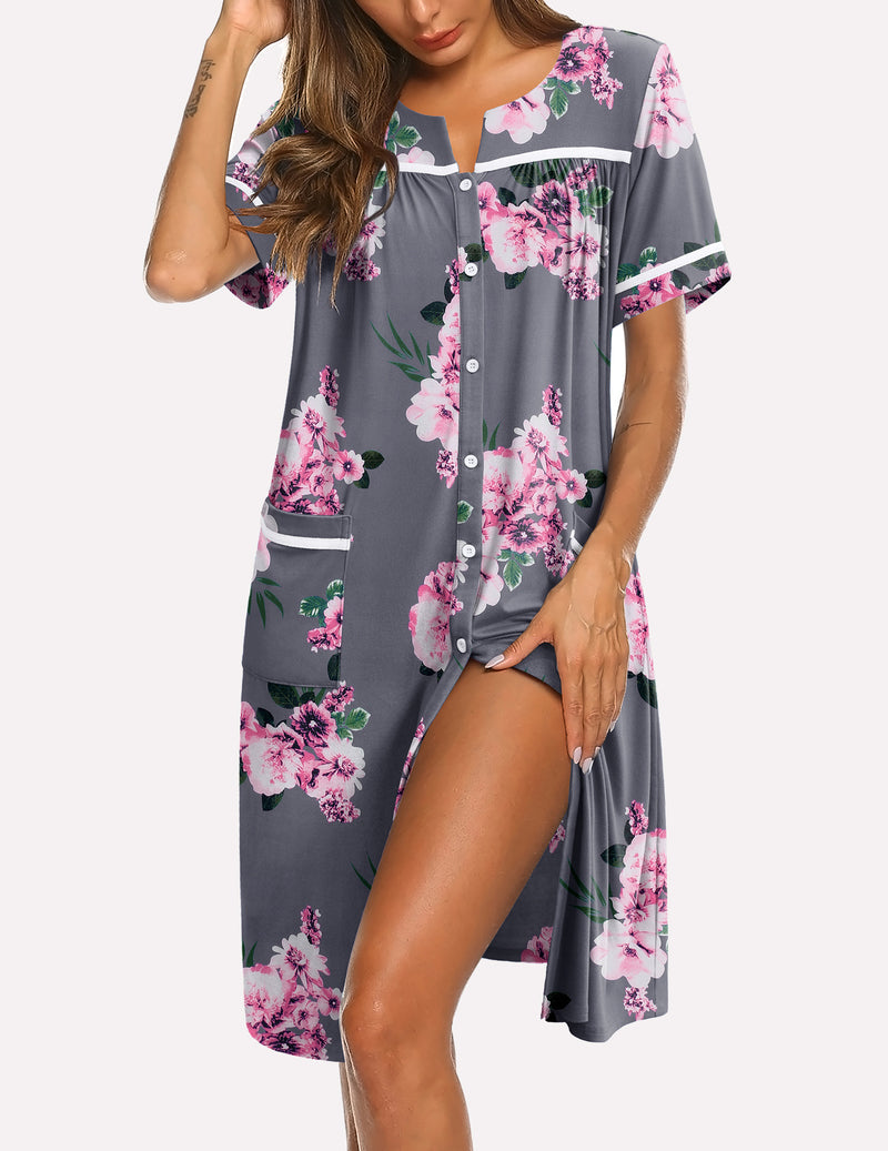 Button Down Sleepshirt Short Sleeve Nightshirt
