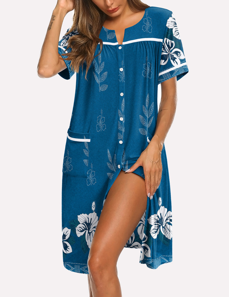 Button Down Sleepshirt Short Sleeve Nightshirt