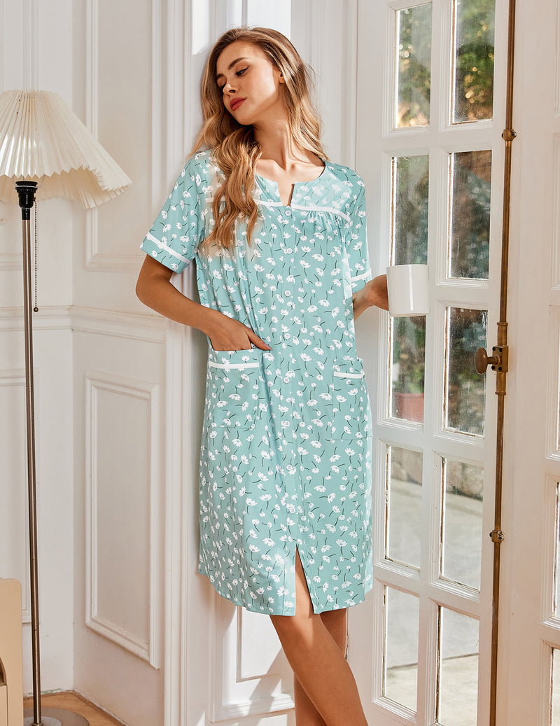 Button Down Sleepshirt Short Sleeve Nightshirt