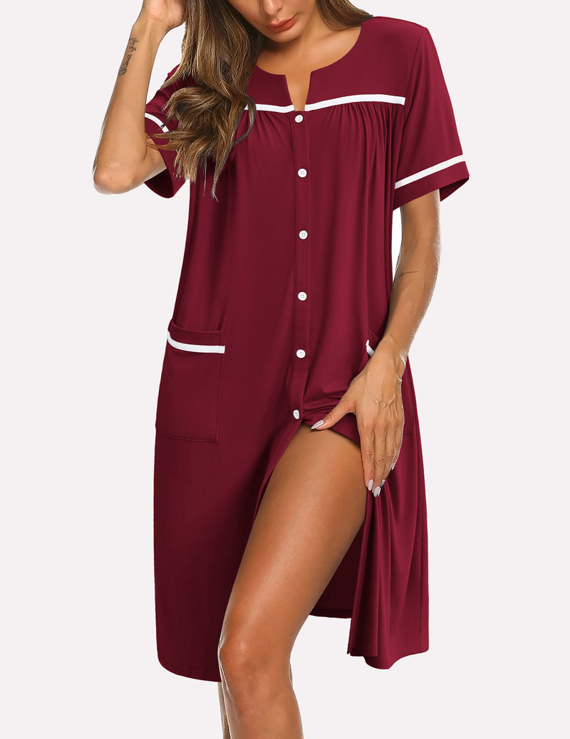 Button Down Sleepshirt Short Sleeve Nightshirt