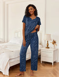 2 Piece Pajamas V Neck Short Sleeve Top and Long Pants