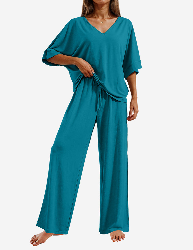 2 Piece Lounge Set Short Sleeve Tops and Long Pants