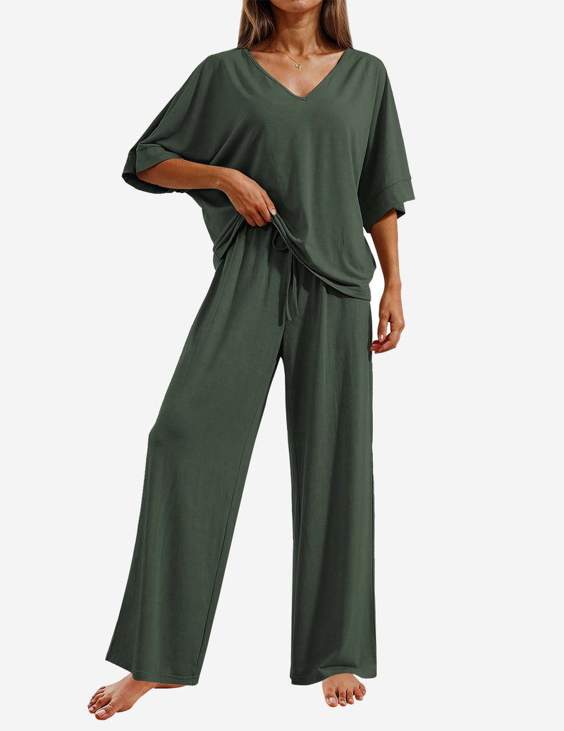 2 Piece Lounge Set Short Sleeve Tops and Long Pants