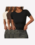 3 Packs Short Sleeve Shirts Lightweight Basic Tops Ribbed Knit Tees