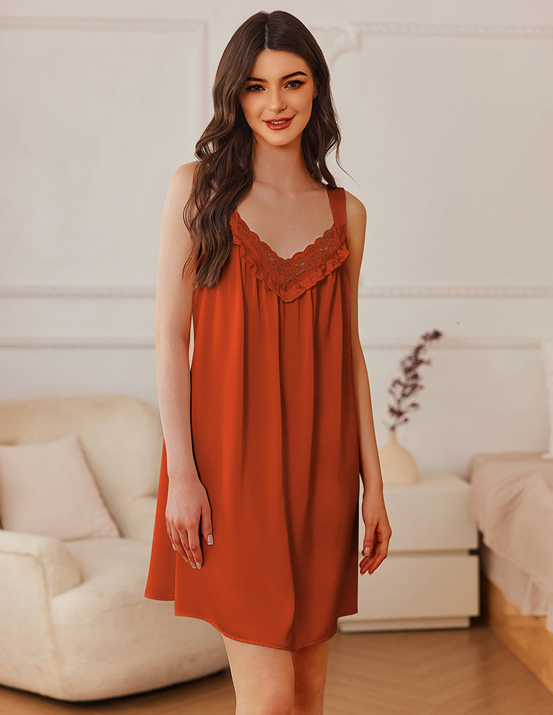Satin Lace V-Neck Sleep Gown (US Only)
