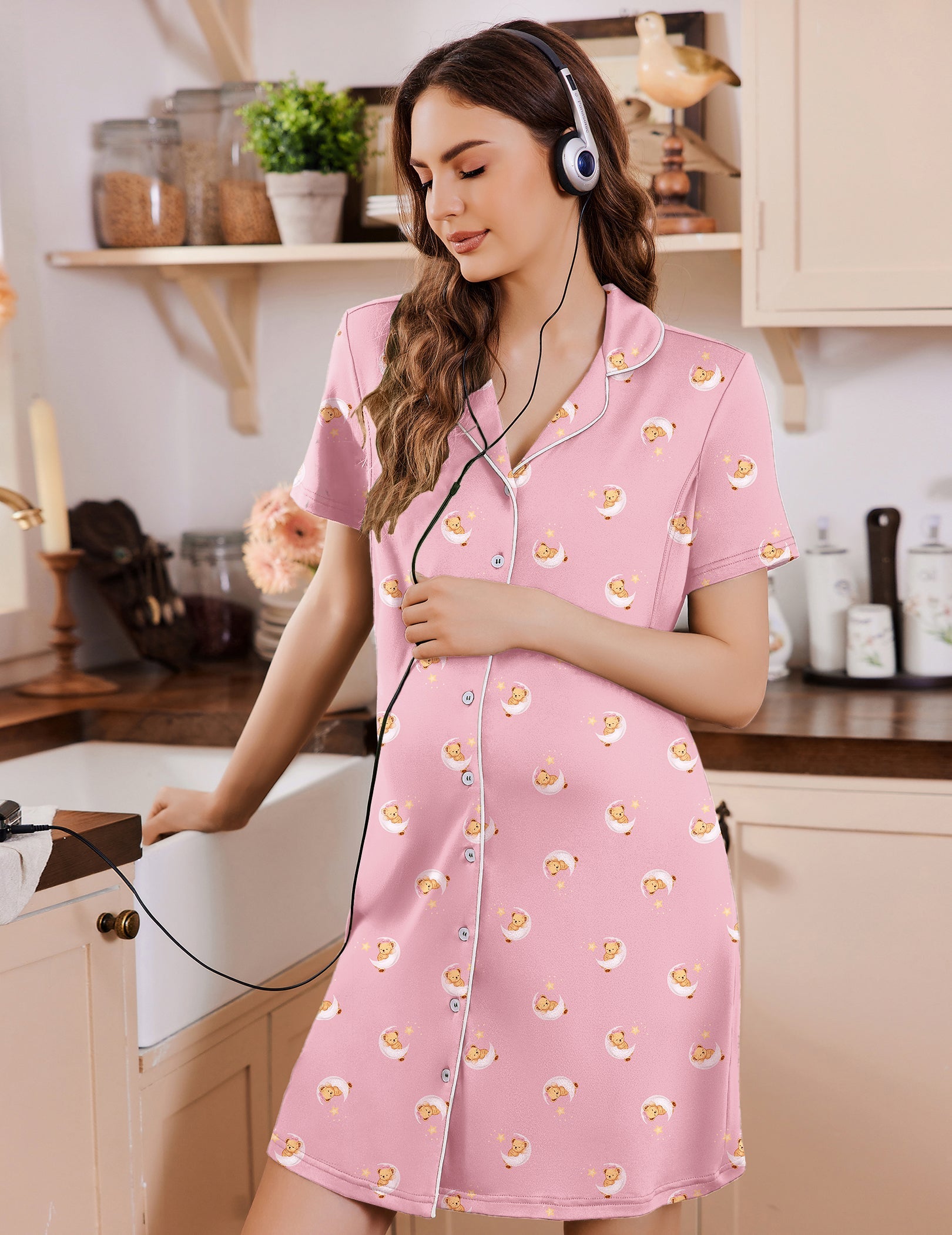 Nursing Nightgown Button Down V-Neck | Maternity Dress