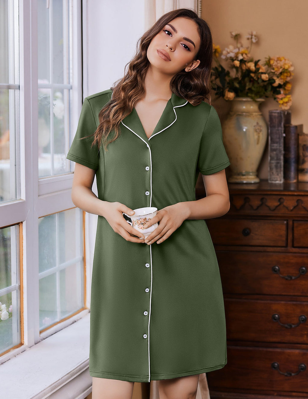 Nursing Nightgown Button Down V-Neck | Maternity Dress