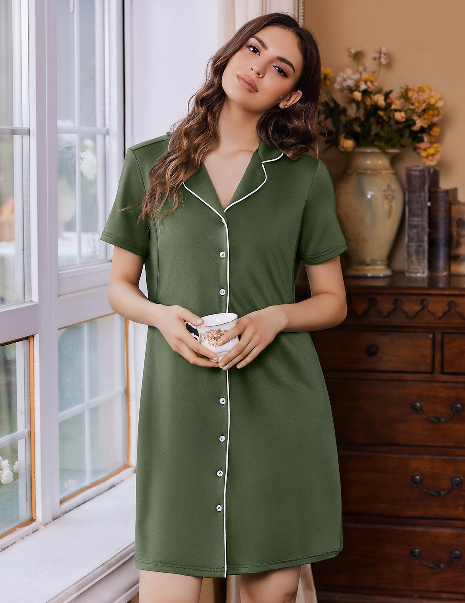 Nursing Nightgown Button Down V-Neck | Maternity Dress