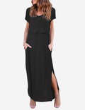 V Neck Short Sleeve Maternity Split Long Dresses
