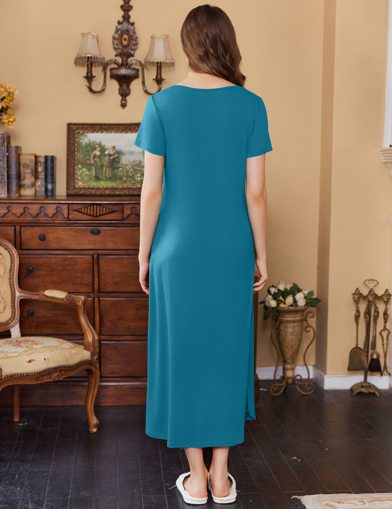 V Neck Short Sleeve Maternity Split Long Dresses
