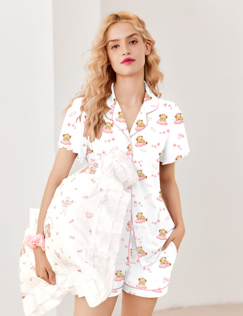 Pajamas Set Button Up Soft Pj Lounge Sets