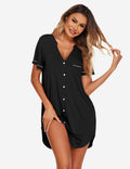 Button Down Sleep Shirt V Neck Nightshirt