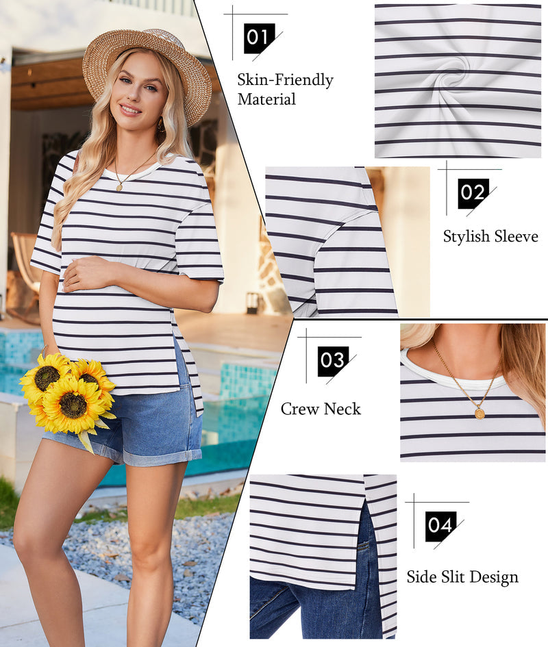 3-Pack Women's Maternity Shirts | Short Sleeve Oversized Pregnancy Tops with Side Split S-XXL