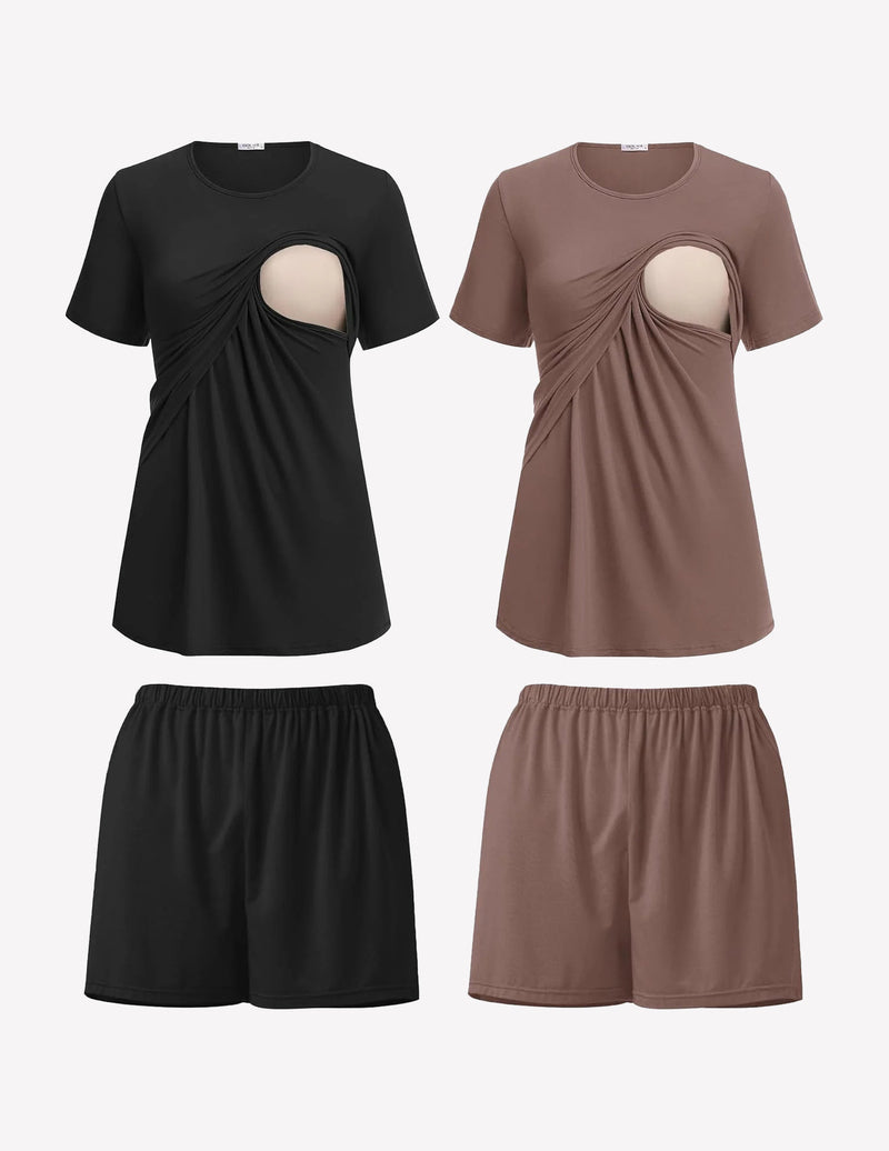 2 Pack Nursing Pajamas Set Double Layer Maternity Pjs