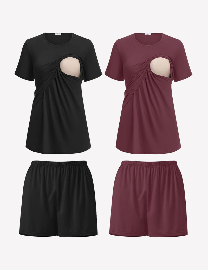 2 Pack Nursing Pajamas Set Double Layer Maternity Pjs
