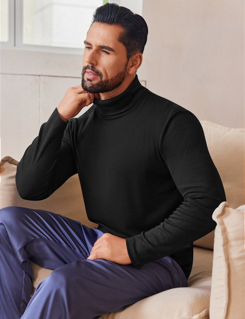 Mens Turtleneck Shirts Ribbed Lightweight Sweater