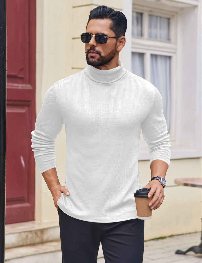 Mens Turtleneck Shirts Ribbed Lightweight Sweater