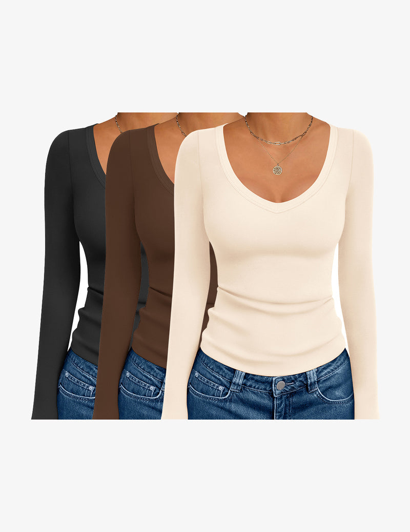 3 Pack Long Sleeve Shirts Deep V Neck Basic Thermal Tops