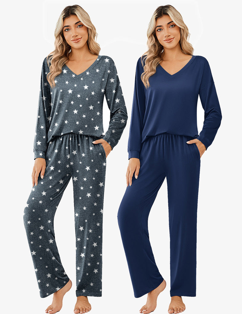 2 Pack Pajama Sets Long Sleeve Pajamas Top and Pants