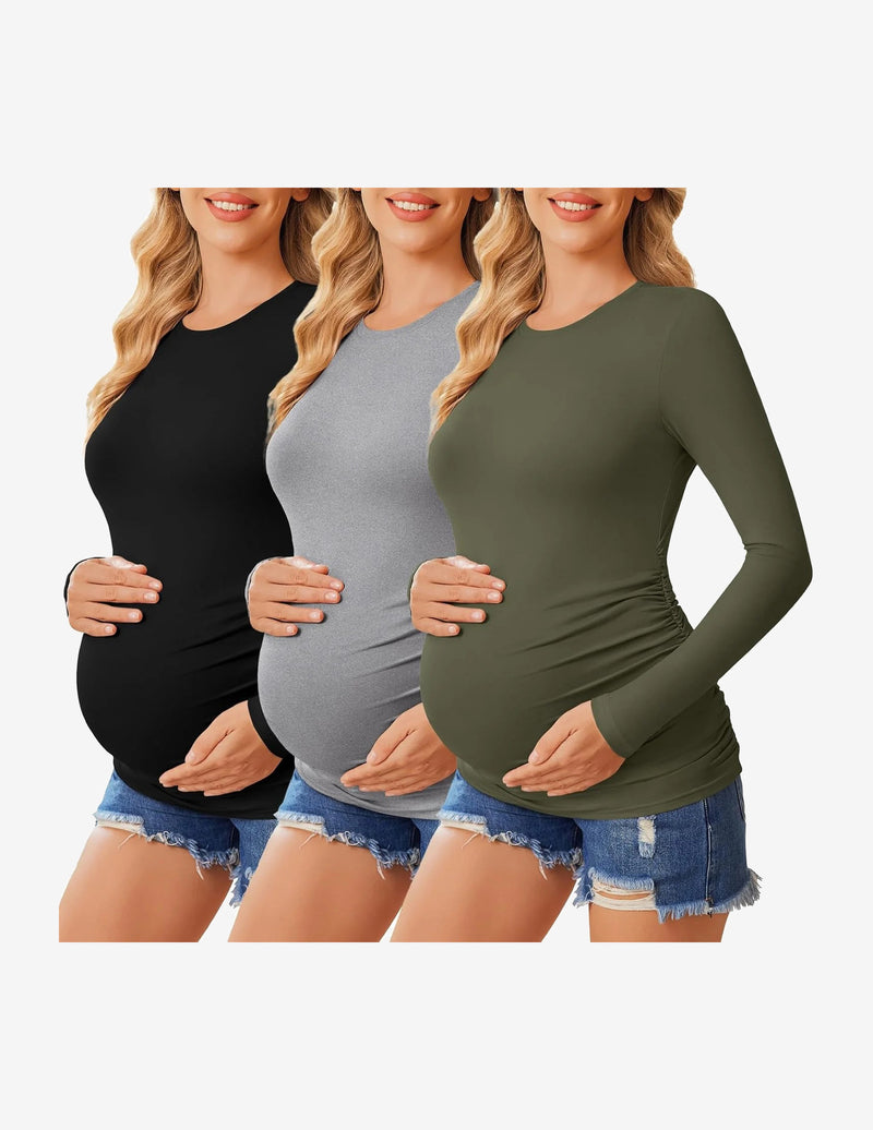 3 Packs Maternity Shirts Long Sleeve Tee Tops