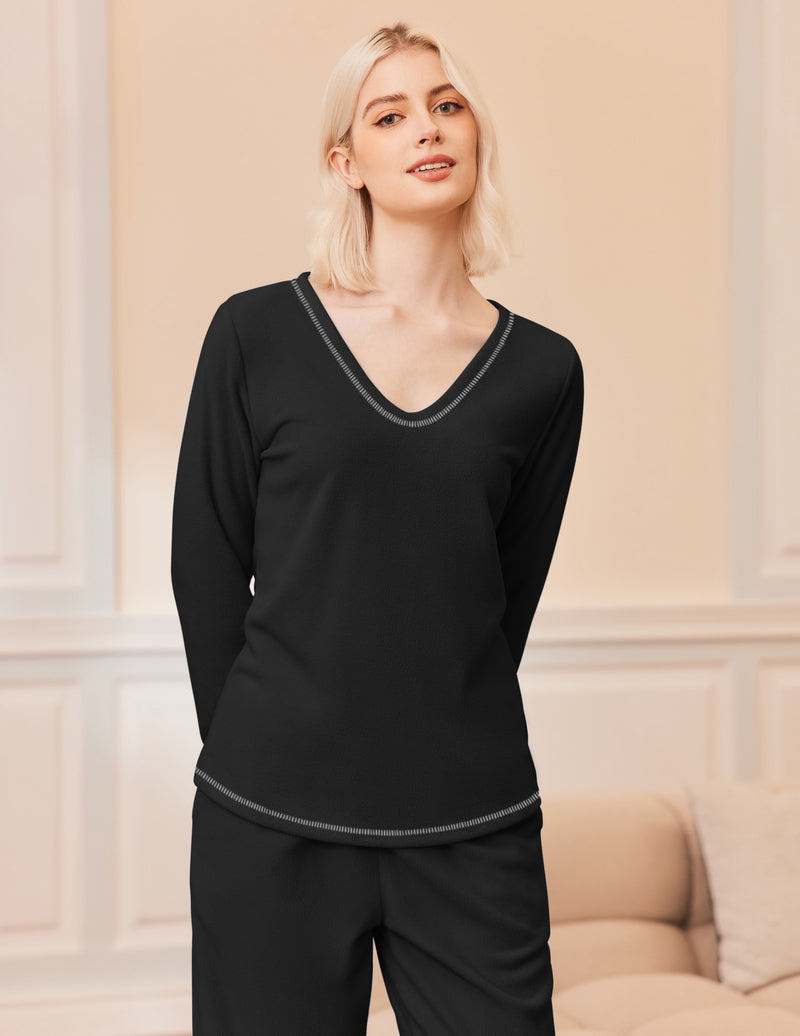 2 Piece Fuzzy Lounge Set Long Sleeve Loungewear