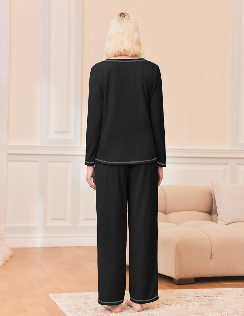 2 Piece Fuzzy Lounge Set Long Sleeve Loungewear