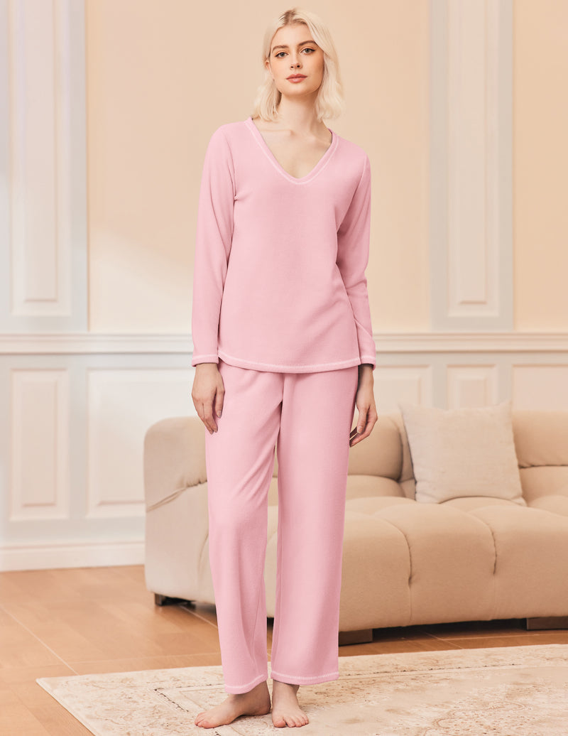 2 Piece Fuzzy Lounge Set Long Sleeve Loungewear