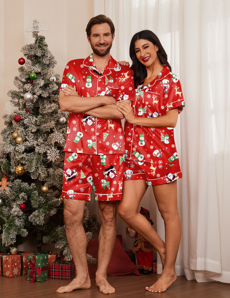 Couple Matching Pajamas Sets Silk Satin Pjs Shorts Set