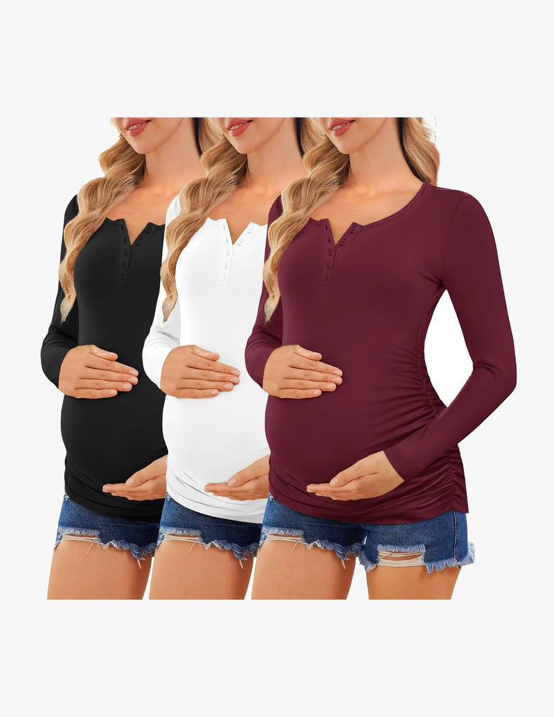 3 Pack Maternity Shirts Long Sleeve Pregnancy Tops