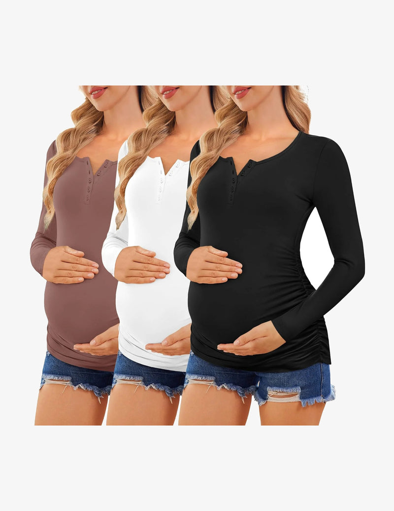 3 Pack Maternity Shirts Long Sleeve Pregnancy Tops