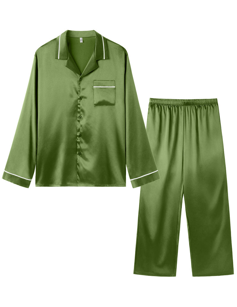 Mens Silk Satin Pajama Set 2 piece Long Sleeve Pj with Long Pants